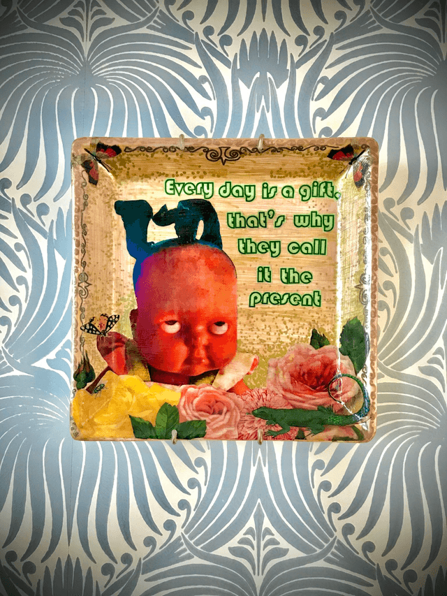 “Every Day Is A Gift That’s Why They Call It A Present” Beige Upcycled Wall Plate - House of Frisson