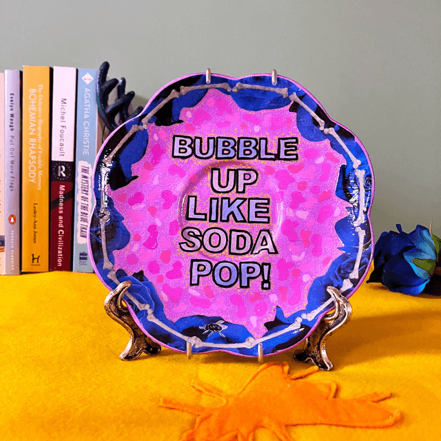 "Bubble Up Like Soda Pop!" Pink Upcycled Wall Plate - House of Frisson