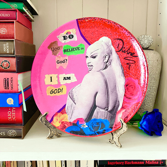 "Do You Believe in God? I Am God!" Pink & Red Upcycled Wall Plate - House of Frisson
