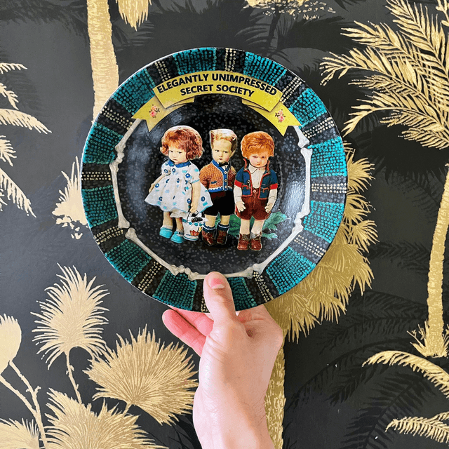 "Elegantly Unimpressed Secret Society" Black Upcycled Wall Plate - House of Frisson