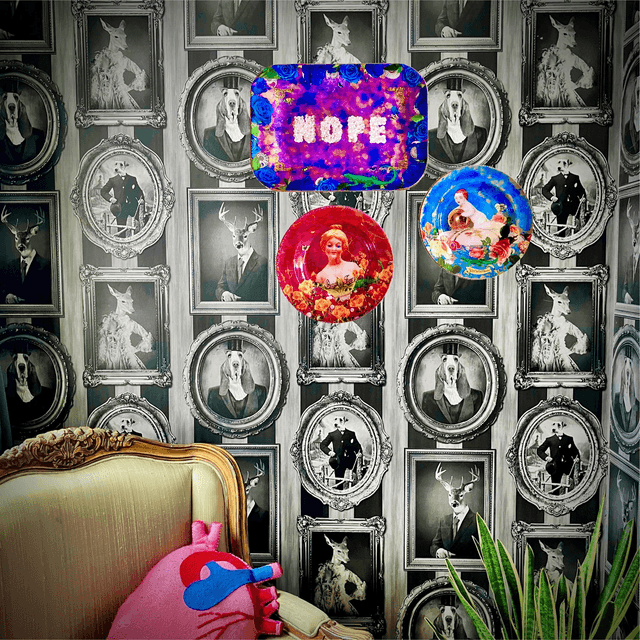 “Nope” Cerise + Blue Upcycled Wall Plate - House of Frisson