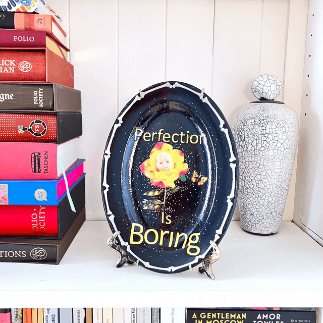"Perfection Is Boring" Black Upcycled Wall Plate - House of Frisson