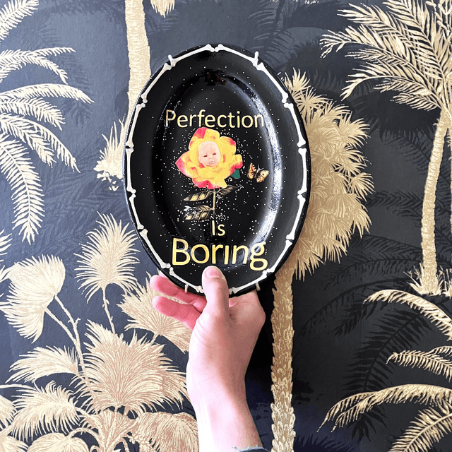 "Perfection Is Boring" Black Upcycled Wall Plate - House of Frisson