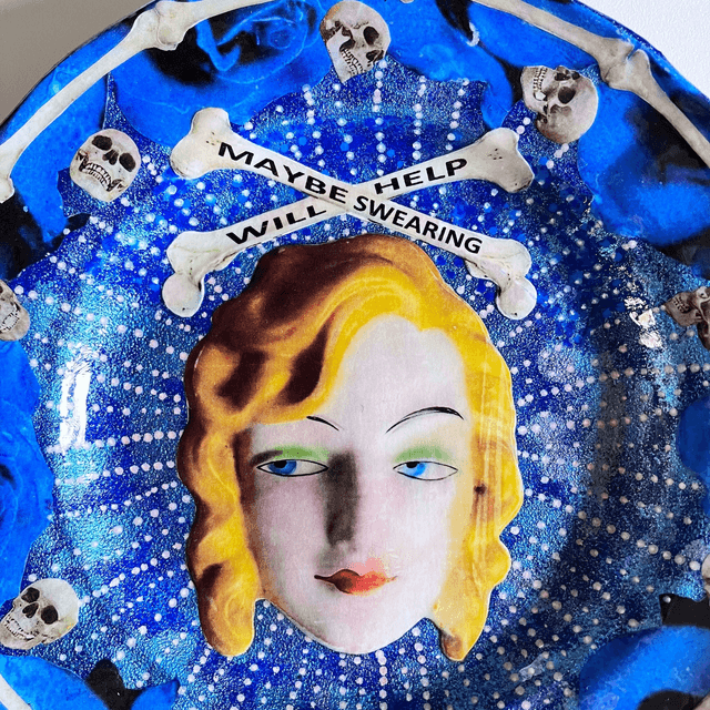 "Maybe Swearing Will Help" Blue Upcycled Wall Plate - House of Frisson