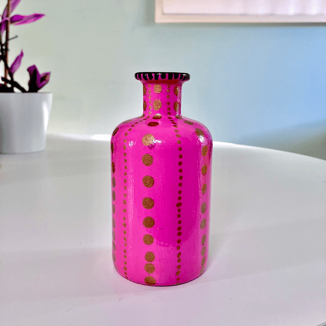 Bright Pink Upcycled Glass Bottle/Flower Vase - "Trouble Maker" - by House of Frisson