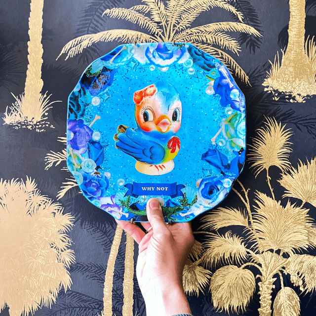 "Why Not" Blue Upcycled Wall Plate - House of Frisson