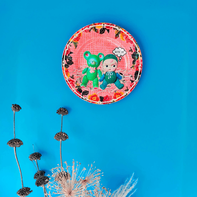 "Bite Me" Peach Pink Upcycled Wall Plate - House of Frisson