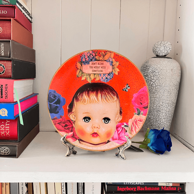"Don't Blink You Might Miss Something" Neon Orange Upcycled Wall Plate - House of Frisson