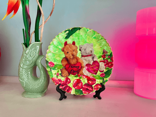 “Horny Devil I Don’t Think So” Green Upcycled Wall Plate - House of Frisson
