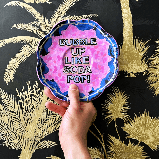 "Bubble Up Like Soda Pop!" Pink Upcycled Wall Plate - House of Frisson