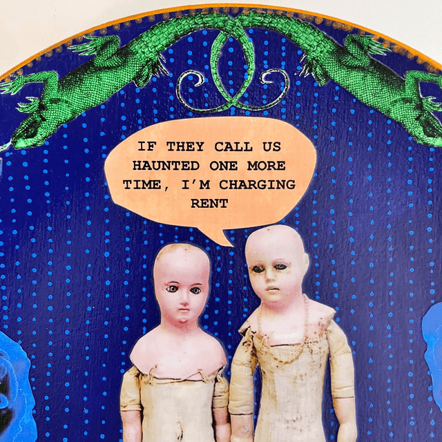 "If They Call Us Haunted One More Time, I'm Charging Rent" Blue Upcycled Wall Plate - House of Frisson
