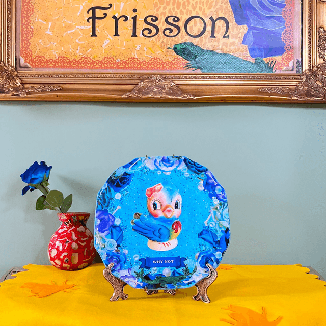 "Why Not" Blue Upcycled Wall Plate - House of Frisson