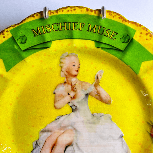 "Mischief Muse" Yellow Upcycled Wall Plate - House of Frisson