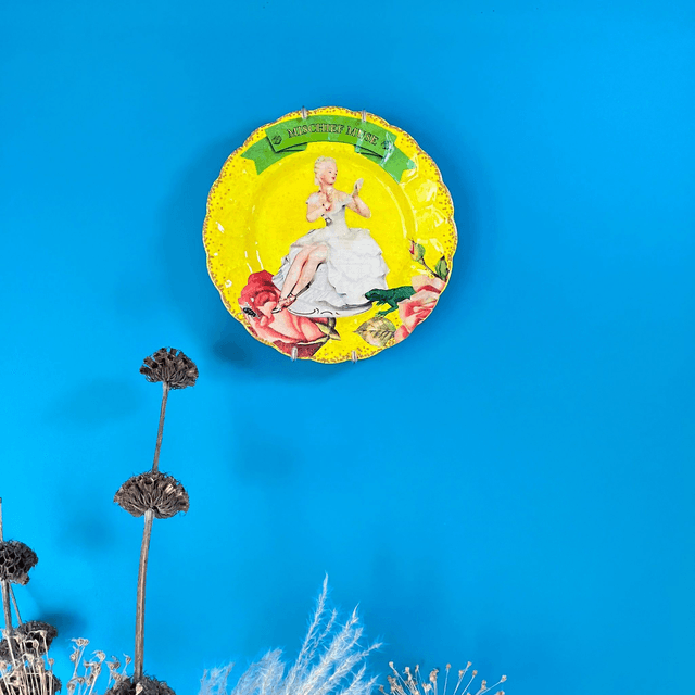 "Mischief Muse" Yellow Upcycled Wall Plate - House of Frisson