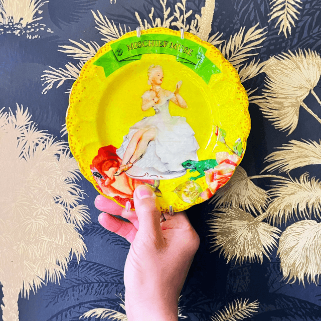 "Mischief Muse" Yellow Upcycled Wall Plate - House of Frisson