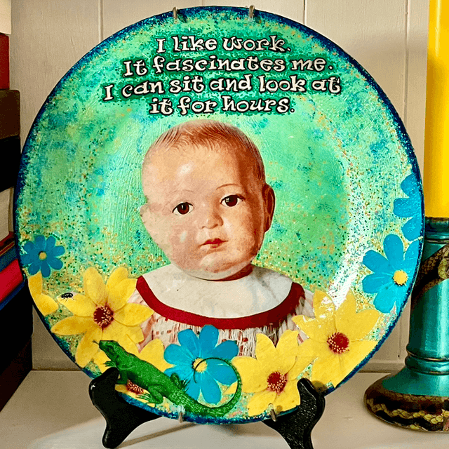 “I Like Work. It Fascinates Me. I Can Sit And Look At It For Hours” Green Upcycled Wall Plate - House of Frisson
