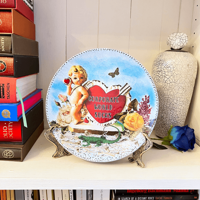 "Corporate World Sucks" Blue Upcycled Wall Plate - House of Frisson