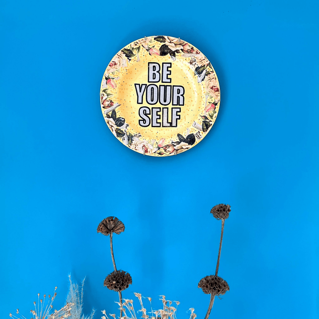 "Be Yourself" Yellow Upcycled Wall Plate - House of Frisson