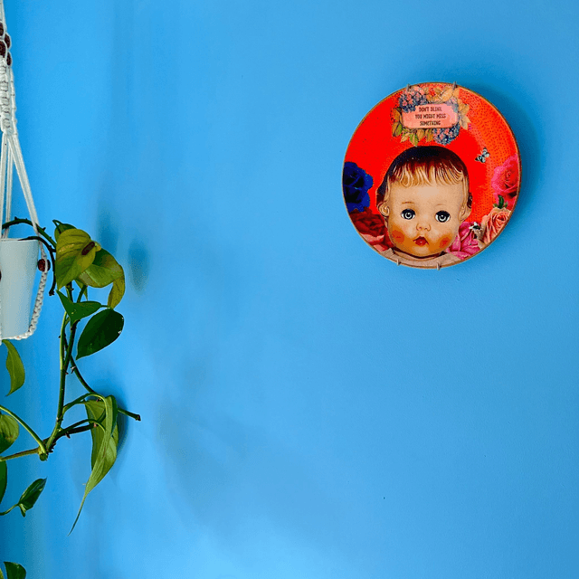 "Don't Blink You Might Miss Something" Neon Orange Upcycled Wall Plate - House of Frisson