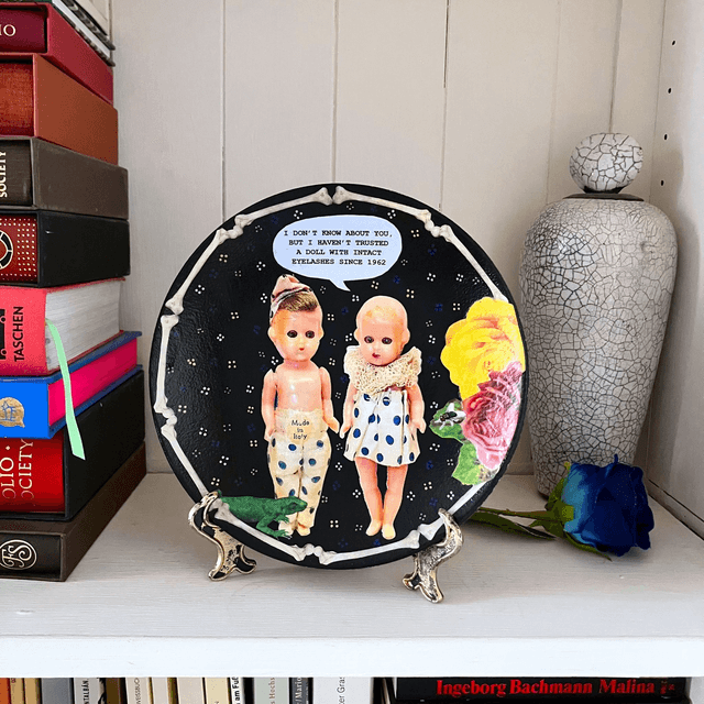 "I Don't Know About You, But I Haven't Trusted A Doll With Intact Eyelashes Since 1962" Black Upcycled Wall Plate - House of Frisson