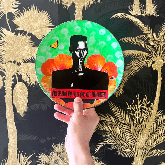 "If You Are Lonely When You Are Alone, You're in Bad Company" Neon Green Upcycled Wall Plate - House of Frisson