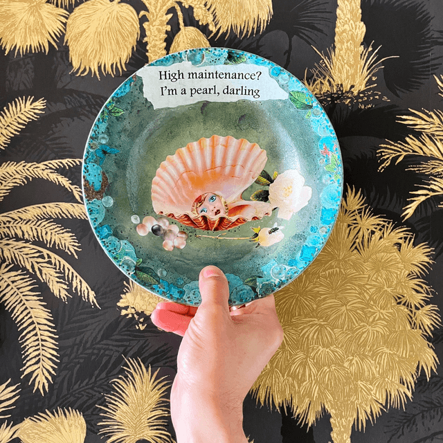 "High Maintenance? I'm a Pearl, Darling" Green Upcycled Wall Plate - House of Frisson