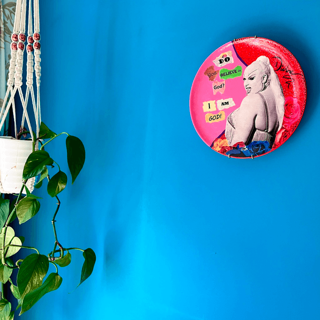 "Do You Believe in God? I Am God!" Pink & Red Upcycled Wall Plate - House of Frisson