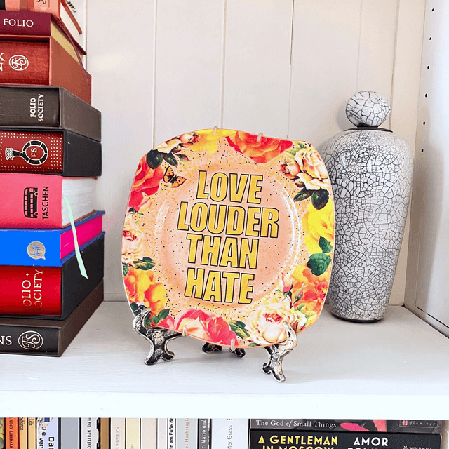 "Love Louder Than Hate" Peach Upcycled Wall Plate - House of Frisson