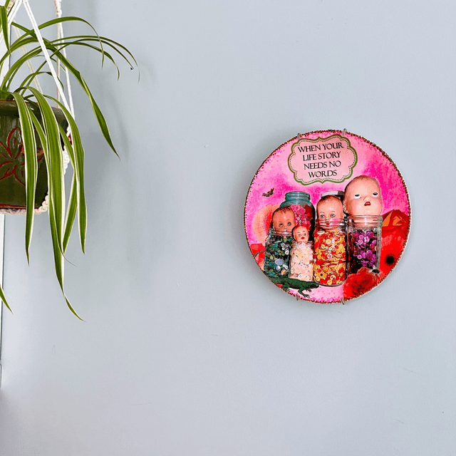 "When Your Life Story Needs No Words" Pink Upcycled Wall Plate - House of Frisson