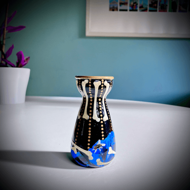 Black Upcycled Glass Bottle/Vase - "Bones" - by House of Frisson