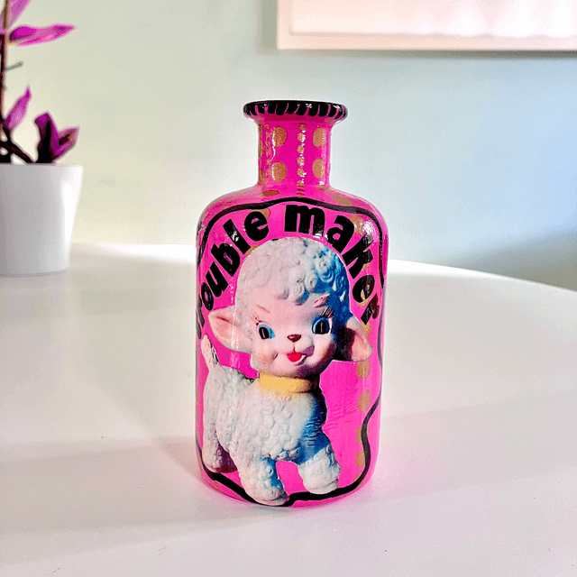 Bright Pink Upcycled Glass Bottle/Flower Vase - "Trouble Maker" - by House of Frisson