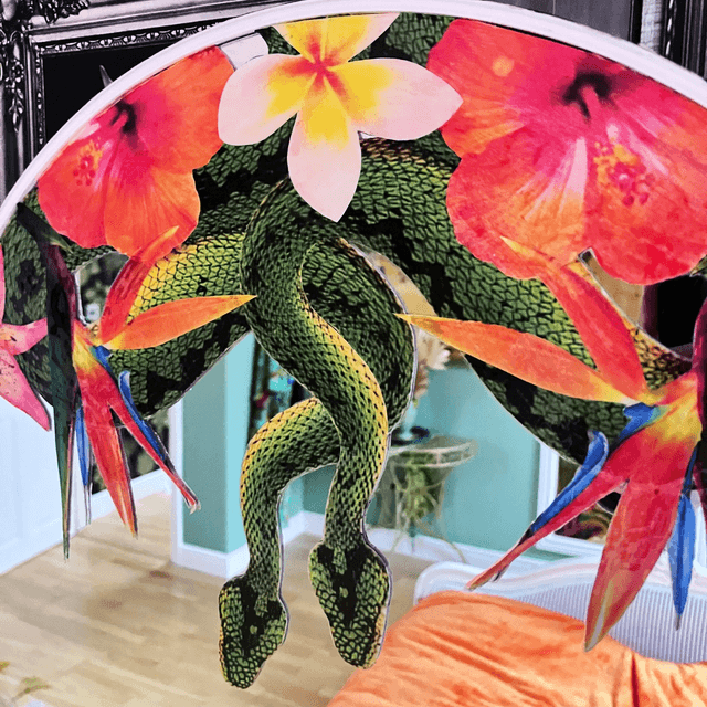 Green Snakes Upcycled Mirror - "Tropical Punk 2" - by House of Frisson