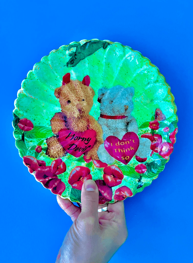 “Horny Devil I Don’t Think So” Green Upcycled Wall Plate - House of Frisson
