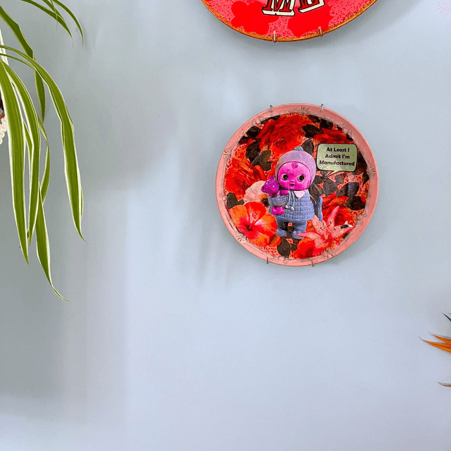 "At Least I Admit I'm Manufactured" Peach Upcycled Wall Plate - House of Frisson