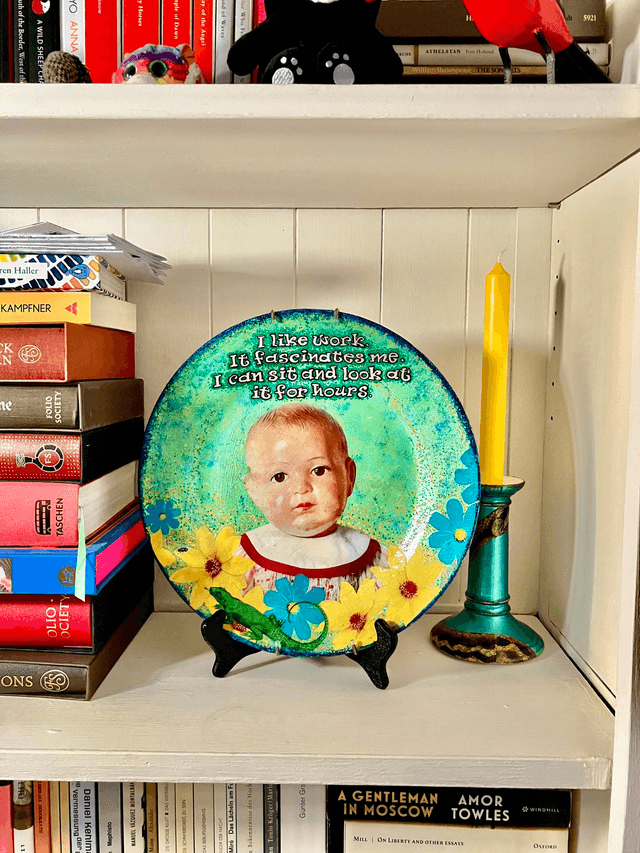 “I Like Work. It Fascinates Me. I Can Sit And Look At It For Hours” Green Upcycled Wall Plate - House of Frisson
