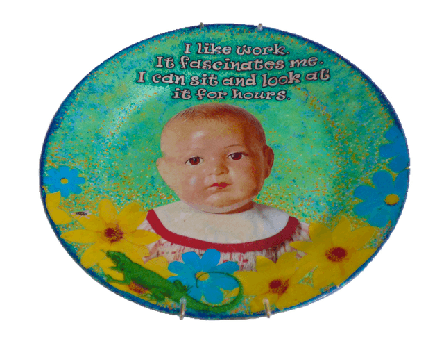“I Like Work. It Fascinates Me. I Can Sit And Look At It For Hours” Green Upcycled Wall Plate - House of Frisson