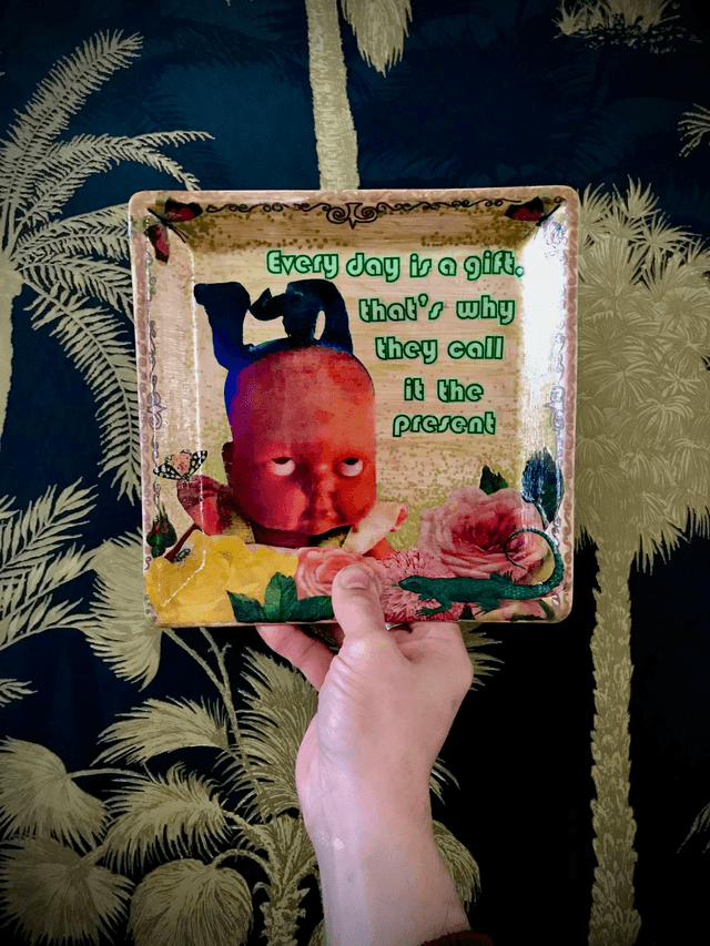 “Every Day Is A Gift That’s Why They Call It A Present” Beige Upcycled Wall Plate - House of Frisson