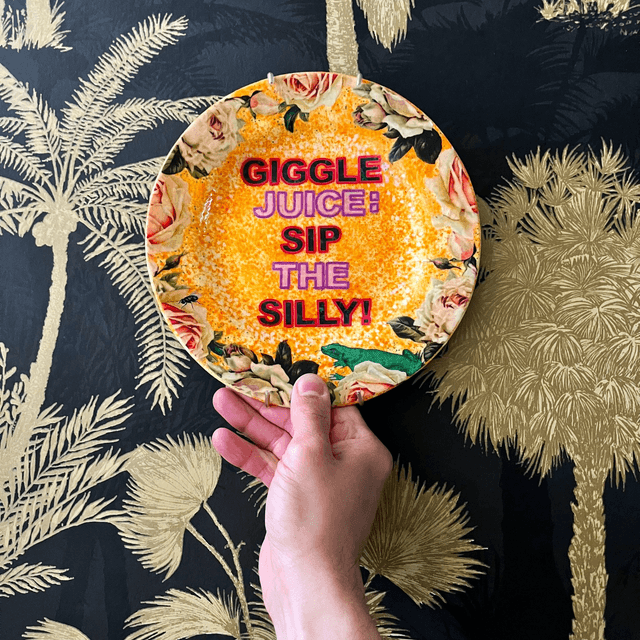 "Giggle Juice: Sip The Silly!" Orange Upcycled Wall Plate - House of Frisson