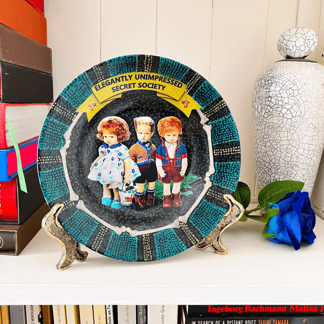 "Elegantly Unimpressed Secret Society" Black Upcycled Wall Plate - House of Frisson