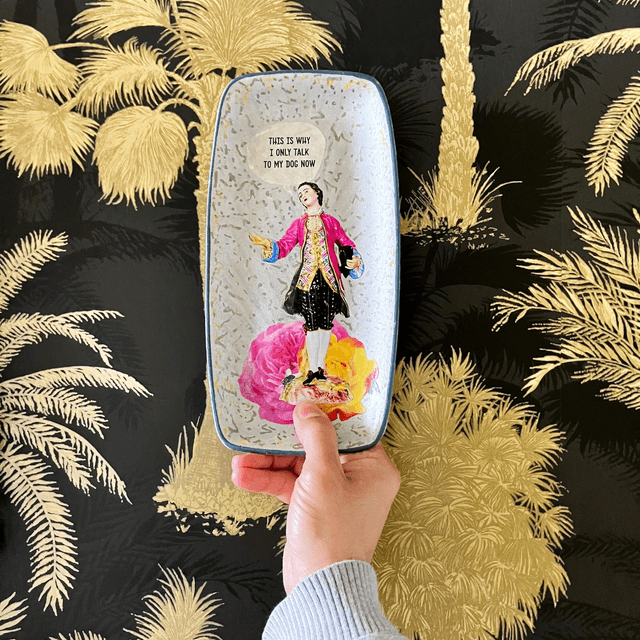 "This Is Why I Only Talk To My Dog Now" Silver Upcycled Wall Plate - House of Frisson
