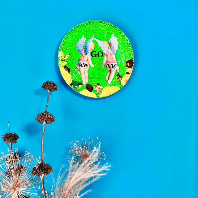 "Go Away" Bright Green Upcycled Wall Plate - House of Frisson