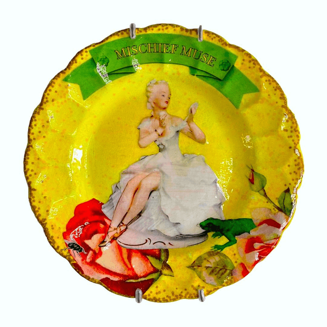 &quot;Mischief Muse&quot; Yellow Upcycled Wall Plate - House of Frisson