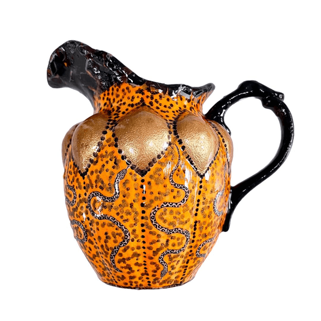 Orange and Black Upcycled Flower Vase - &quot;Snakes&quot; - by House of Frisson