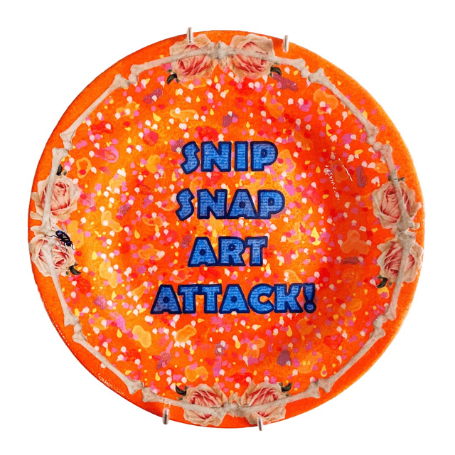 &quot;Snip Snap Art Attack&quot; Orange Upcycled Wall Plate - House of Frisson