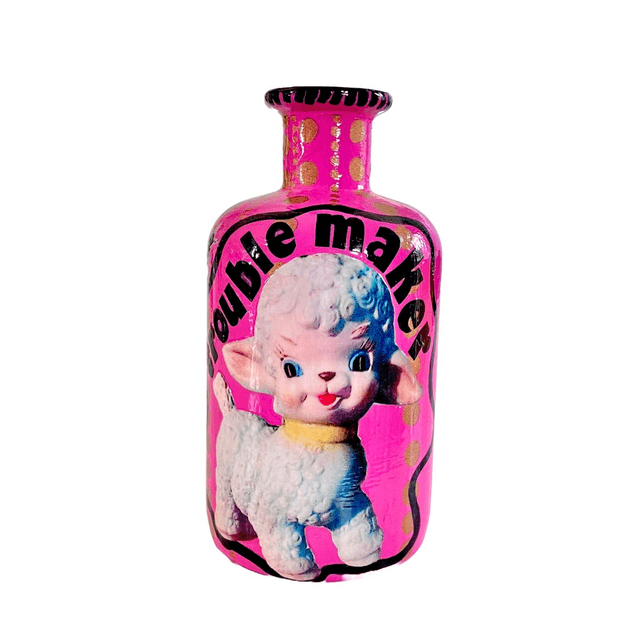 Bright Pink Upcycled Glass Bottle/Flower Vase - &quot;Trouble Maker&quot; - by House of Frisson