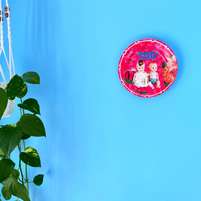 "Trouble Maker" Neon Pink Upcycled Wall Plate - House of Frisson